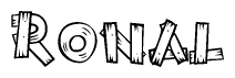 The clipart image shows the name Ronal stylized to look like it is constructed out of separate wooden planks or boards, with each letter having wood grain and plank-like details.