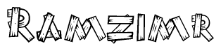 The clipart image shows the name Ramzimr stylized to look as if it has been constructed out of wooden planks or logs. Each letter is designed to resemble pieces of wood.