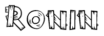 The image contains the name Ronin written in a decorative, stylized font with a hand-drawn appearance. The lines are made up of what appears to be planks of wood, which are nailed together