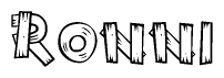 The image contains the name Ronni written in a decorative, stylized font with a hand-drawn appearance. The lines are made up of what appears to be planks of wood, which are nailed together