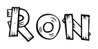 The image contains the name Ron written in a decorative, stylized font with a hand-drawn appearance. The lines are made up of what appears to be planks of wood, which are nailed together