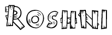 The clipart image shows the name Roshni stylized to look like it is constructed out of separate wooden planks or boards, with each letter having wood grain and plank-like details.