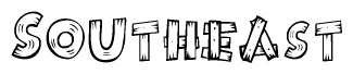 The clipart image shows the name Southeast stylized to look as if it has been constructed out of wooden planks or logs. Each letter is designed to resemble pieces of wood.