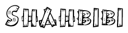 The image contains the name Shahbibi written in a decorative, stylized font with a hand-drawn appearance. The lines are made up of what appears to be planks of wood, which are nailed together