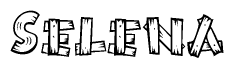 The image contains the name Selena written in a decorative, stylized font with a hand-drawn appearance. The lines are made up of what appears to be planks of wood, which are nailed together