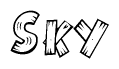 The image contains the name Sky written in a decorative, stylized font with a hand-drawn appearance. The lines are made up of what appears to be planks of wood, which are nailed together