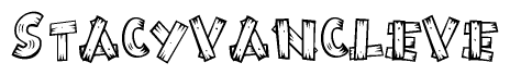 The clipart image shows the name Stacyvancleve stylized to look like it is constructed out of separate wooden planks or boards, with each letter having wood grain and plank-like details.