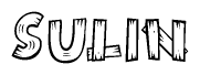 The clipart image shows the name Sulin stylized to look like it is constructed out of separate wooden planks or boards, with each letter having wood grain and plank-like details.