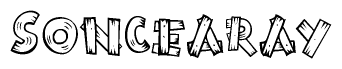 The clipart image shows the name Soncearay stylized to look as if it has been constructed out of wooden planks or logs. Each letter is designed to resemble pieces of wood.
