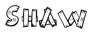 The clipart image shows the name Shaw stylized to look as if it has been constructed out of wooden planks or logs. Each letter is designed to resemble pieces of wood.