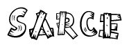 The clipart image shows the name Sarce stylized to look like it is constructed out of separate wooden planks or boards, with each letter having wood grain and plank-like details.