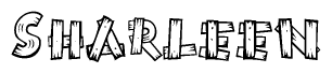 The image contains the name Sharleen written in a decorative, stylized font with a hand-drawn appearance. The lines are made up of what appears to be planks of wood, which are nailed together
