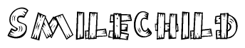 The image contains the name Smilechild written in a decorative, stylized font with a hand-drawn appearance. The lines are made up of what appears to be planks of wood, which are nailed together