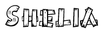 The clipart image shows the name Shelia stylized to look like it is constructed out of separate wooden planks or boards, with each letter having wood grain and plank-like details.