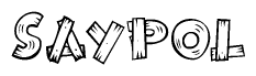 The image contains the name Saypol written in a decorative, stylized font with a hand-drawn appearance. The lines are made up of what appears to be planks of wood, which are nailed together