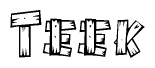 The clipart image shows the name Teek stylized to look like it is constructed out of separate wooden planks or boards, with each letter having wood grain and plank-like details.