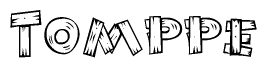 The clipart image shows the name Tomppe stylized to look as if it has been constructed out of wooden planks or logs. Each letter is designed to resemble pieces of wood.