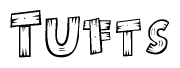 The image contains the name Tufts written in a decorative, stylized font with a hand-drawn appearance. The lines are made up of what appears to be planks of wood, which are nailed together