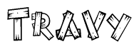 The clipart image shows the name Travy stylized to look like it is constructed out of separate wooden planks or boards, with each letter having wood grain and plank-like details.