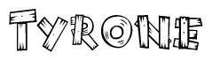 The image contains the name Tyrone written in a decorative, stylized font with a hand-drawn appearance. The lines are made up of what appears to be planks of wood, which are nailed together