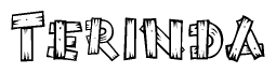The clipart image shows the name Terinda stylized to look like it is constructed out of separate wooden planks or boards, with each letter having wood grain and plank-like details.