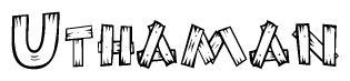 The clipart image shows the name Uthaman stylized to look like it is constructed out of separate wooden planks or boards, with each letter having wood grain and plank-like details.