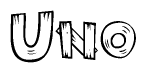 The image contains the name Uno written in a decorative, stylized font with a hand-drawn appearance. The lines are made up of what appears to be planks of wood, which are nailed together