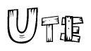 The clipart image shows the name Ute stylized to look as if it has been constructed out of wooden planks or logs. Each letter is designed to resemble pieces of wood.
