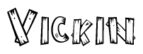 The image contains the name Vickin written in a decorative, stylized font with a hand-drawn appearance. The lines are made up of what appears to be planks of wood, which are nailed together