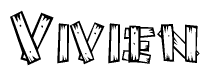 The clipart image shows the name Vivien stylized to look as if it has been constructed out of wooden planks or logs. Each letter is designed to resemble pieces of wood.