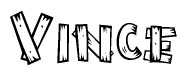 The clipart image shows the name Vince stylized to look like it is constructed out of separate wooden planks or boards, with each letter having wood grain and plank-like details.