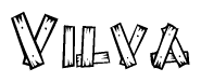 The image contains the name Vilva written in a decorative, stylized font with a hand-drawn appearance. The lines are made up of what appears to be planks of wood, which are nailed together