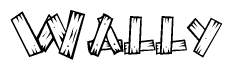 The clipart image shows the name Wally stylized to look as if it has been constructed out of wooden planks or logs. Each letter is designed to resemble pieces of wood.
