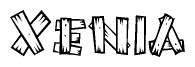 The clipart image shows the name Xenia stylized to look like it is constructed out of separate wooden planks or boards, with each letter having wood grain and plank-like details.