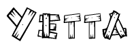 The clipart image shows the name Yetta stylized to look like it is constructed out of separate wooden planks or boards, with each letter having wood grain and plank-like details.