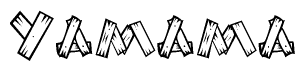 The clipart image shows the name Yamama stylized to look like it is constructed out of separate wooden planks or boards, with each letter having wood grain and plank-like details.
