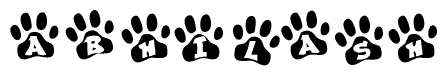 The image shows a series of animal paw prints arranged horizontally. Within each paw print, there's a letter; together they spell Abhilash