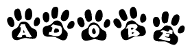 The image shows a series of animal paw prints arranged horizontally. Within each paw print, there's a letter; together they spell Adobe