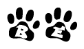 The image shows a series of animal paw prints arranged horizontally. Within each paw print, there's a letter; together they spell Be