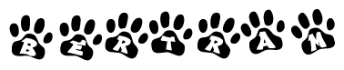 The image shows a series of animal paw prints arranged in a horizontal line. Each paw print contains a letter, and together they spell out the word Bertram.
