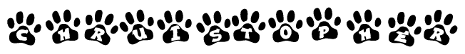 The image shows a series of animal paw prints arranged horizontally. Within each paw print, there's a letter; together they spell Chruistopher