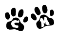 The image shows a row of animal paw prints, each containing a letter. The letters spell out the word Cm within the paw prints.