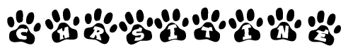 The image shows a row of animal paw prints, each containing a letter. The letters spell out the word Chrsitine within the paw prints.