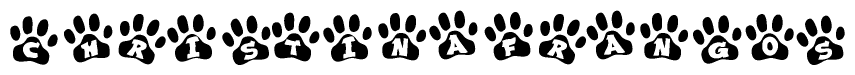The image shows a row of animal paw prints, each containing a letter. The letters spell out the word Christinafrangos within the paw prints.