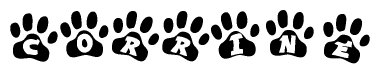 The image shows a series of animal paw prints arranged horizontally. Within each paw print, there's a letter; together they spell Corrine