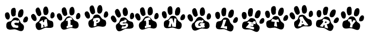 The image shows a row of animal paw prints, each containing a letter. The letters spell out the word Chipsingletary within the paw prints.