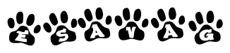 The image shows a series of animal paw prints arranged horizontally. Within each paw print, there's a letter; together they spell Esavag