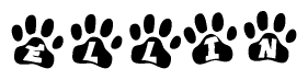 The image shows a row of animal paw prints, each containing a letter. The letters spell out the word Ellin within the paw prints.