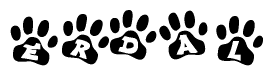 The image shows a series of animal paw prints arranged horizontally. Within each paw print, there's a letter; together they spell Erdal