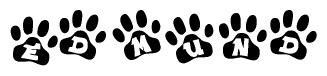The image shows a row of animal paw prints, each containing a letter. The letters spell out the word Edmund within the paw prints.